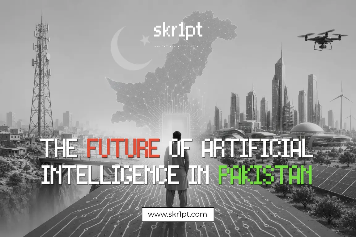 Illustration showing the future of artificial intelligence in Pakistan with digital infrastructure and human capability icons