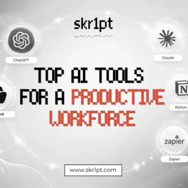 Visual comparison of top AI tools for workforce productivity including ChatGPT, Microsoft Copilot, Claude, Notion AI, and Grammarly with productivity icons