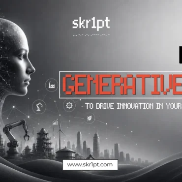Illustration of generative AI applications across industries — healthcare, finance, education, and marketing — with interconnected AI model icons