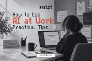 Professional using AI tools on a laptop in a work setting.
