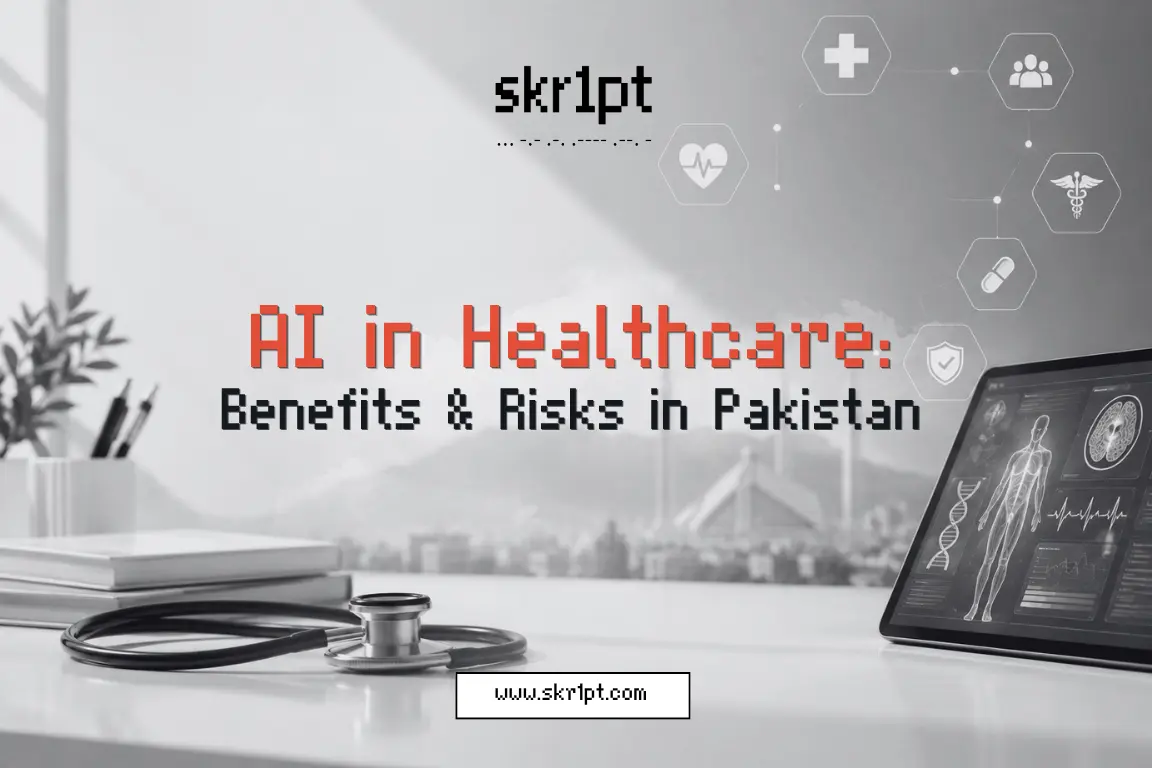 Illustration of AI in healthcare settings — medical imaging analysis, electronic health records, etc.