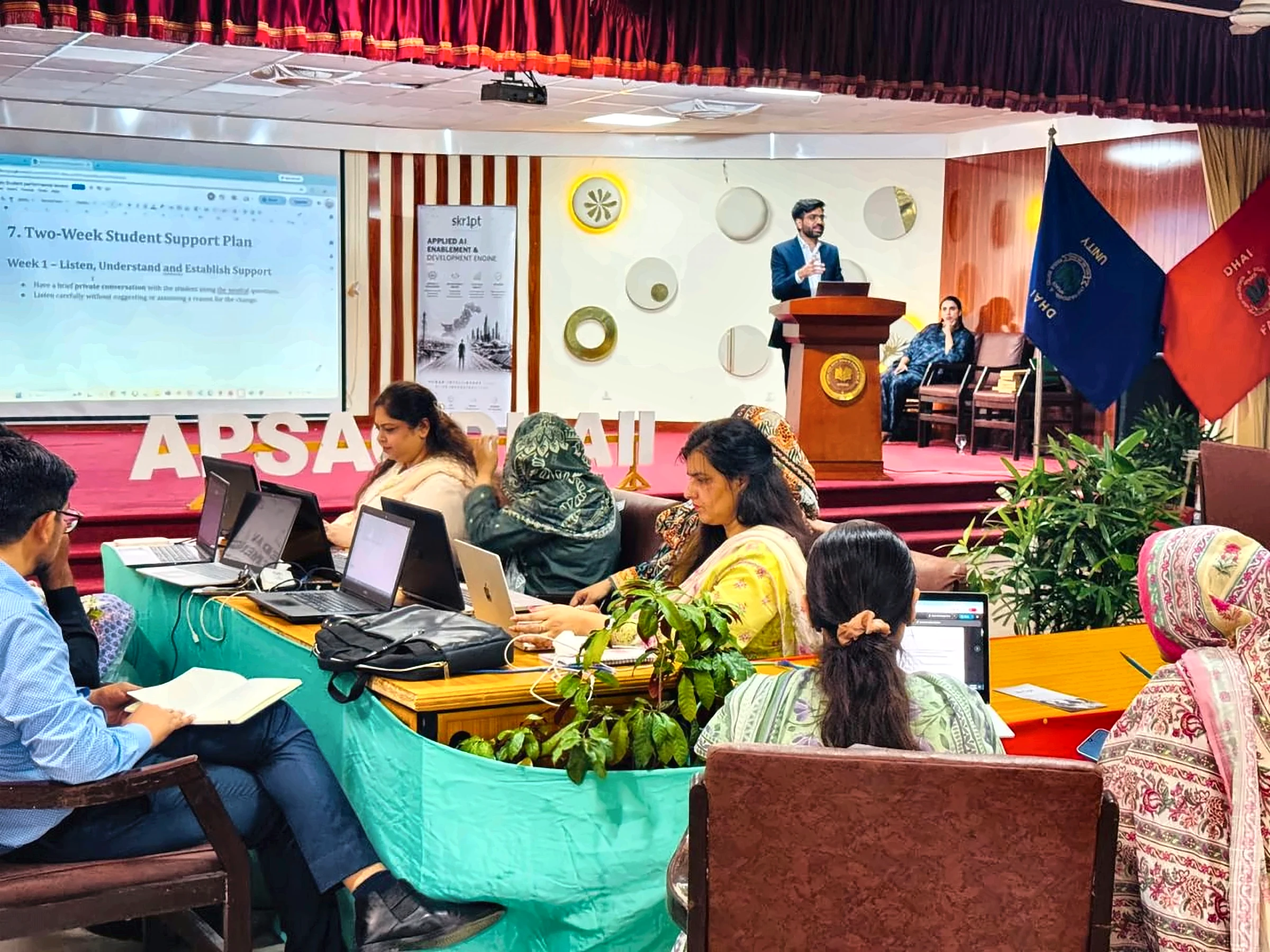 skr1pt trainer presenting an AI-built student support plan to teachers